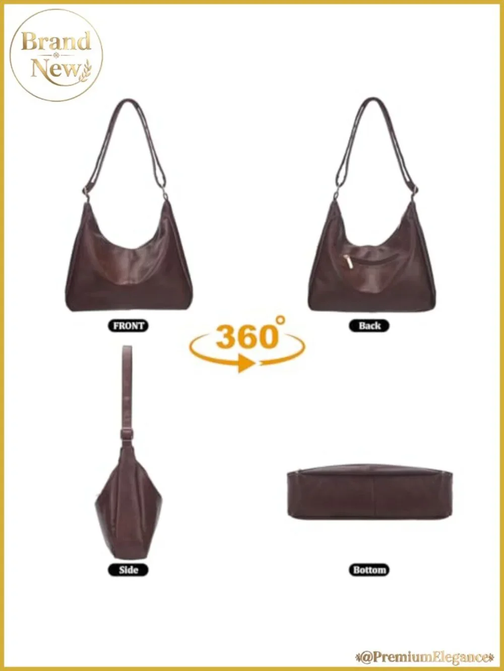 Slouchy Hobo Tote for Women - Vegan PU Leather Shoulder Bag, Adjustable